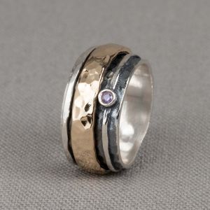 Ring Goldfilled + zilver met Amethist