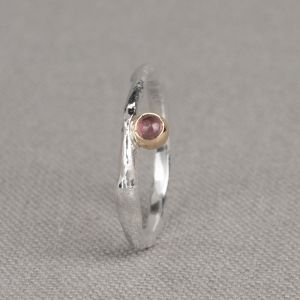 Ring zilver + 9 karaat + torretje roze Toermalijn