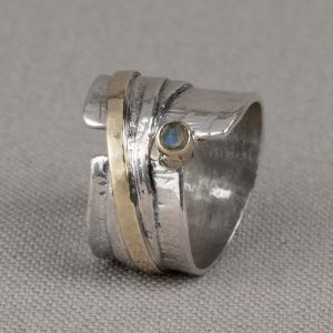 Ring overslag zilver + 9 karaat + Labradoriet