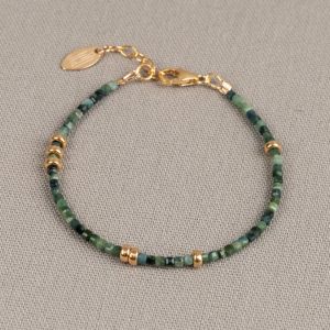 Armband groene Toermalijn + Goldfilled schijfjes