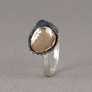 Ring Silber + Oxy + 9 Karat Schalen