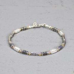 Armband zilver oxy/wit + Goldfilled