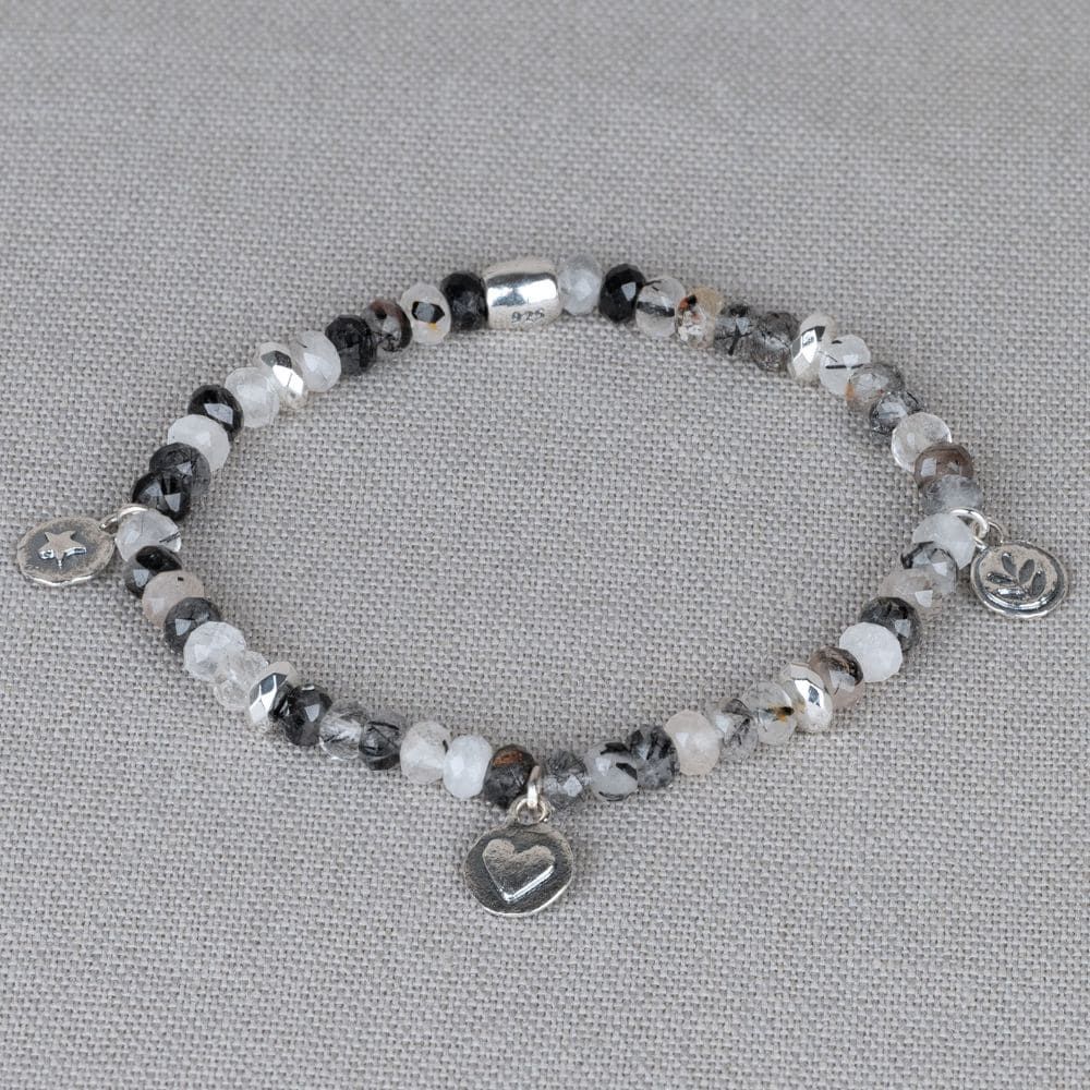 Bracelet silver + Black Rutile with charms